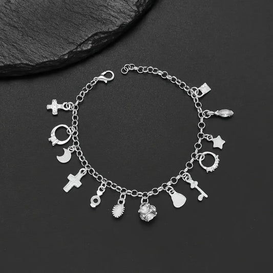 Amatista Pulsera de Plata 925 con 13 Charms Amuletos